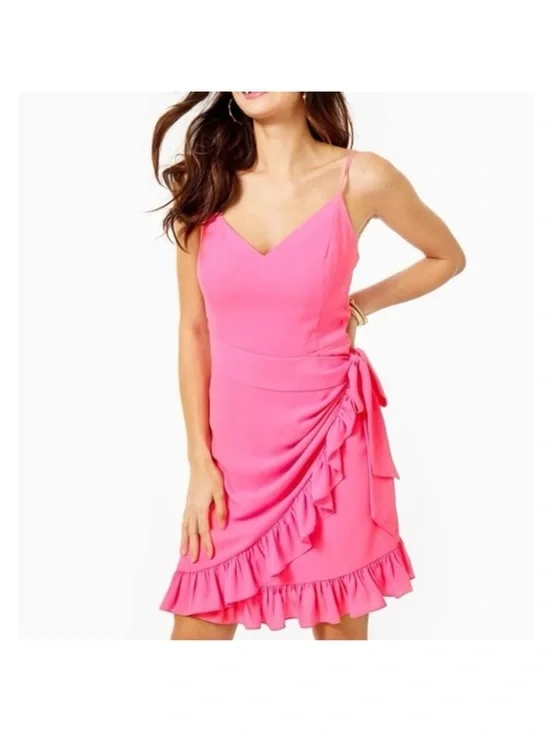 Lilly Pulitzer Alisa Ruffle Wrap Dress Hot Pink 12 - Picture 3 of 16